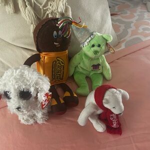 Coca Cola White Polar Bear Plush with Red Scarf and Green Party Bear Set